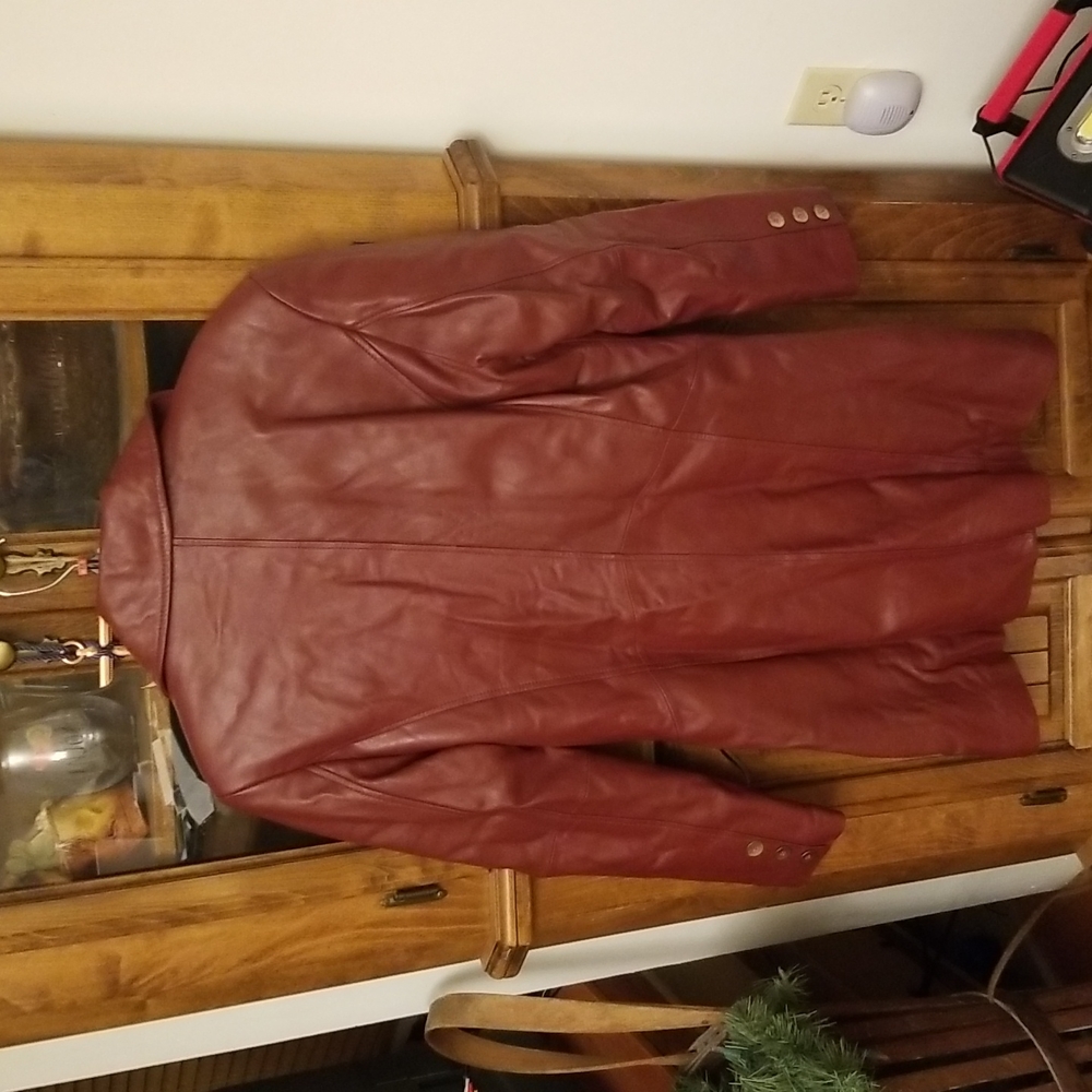 Deep Red Leather Long Coat - image 6